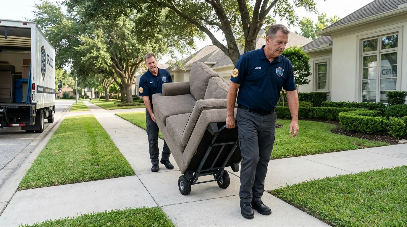 Local residential moving crew loading furniture in Hallettsville, TX
