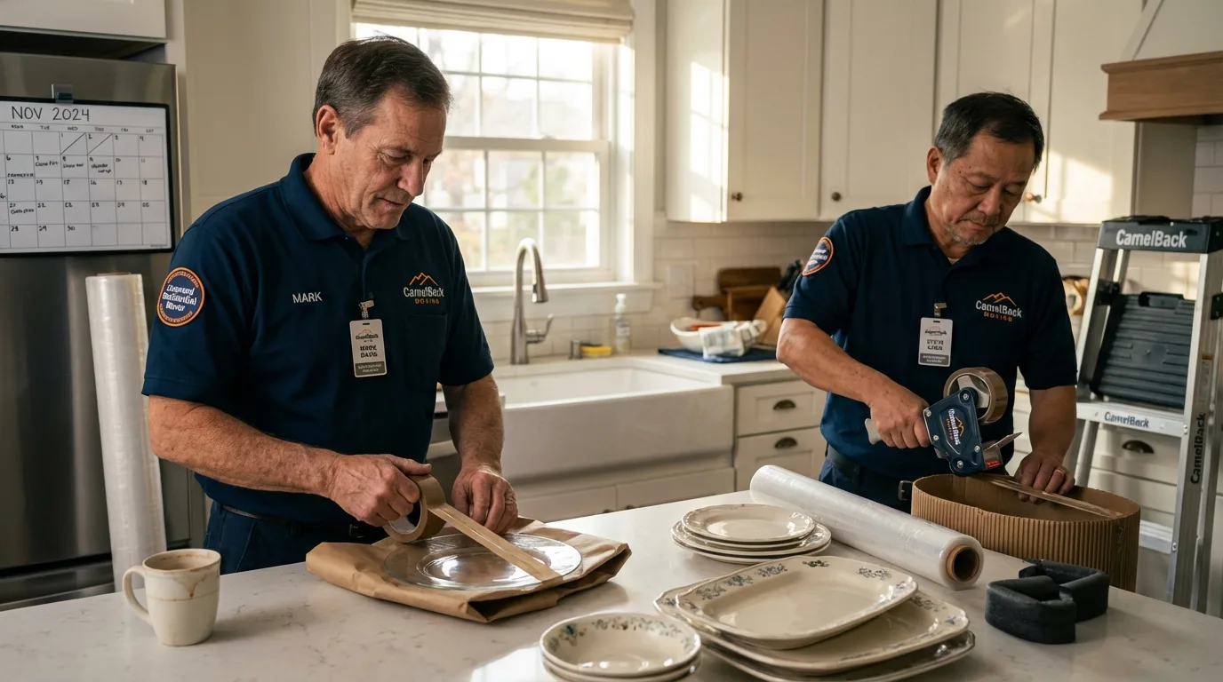 Professional crew packing kitchen dishware in Hallettsville, TX
